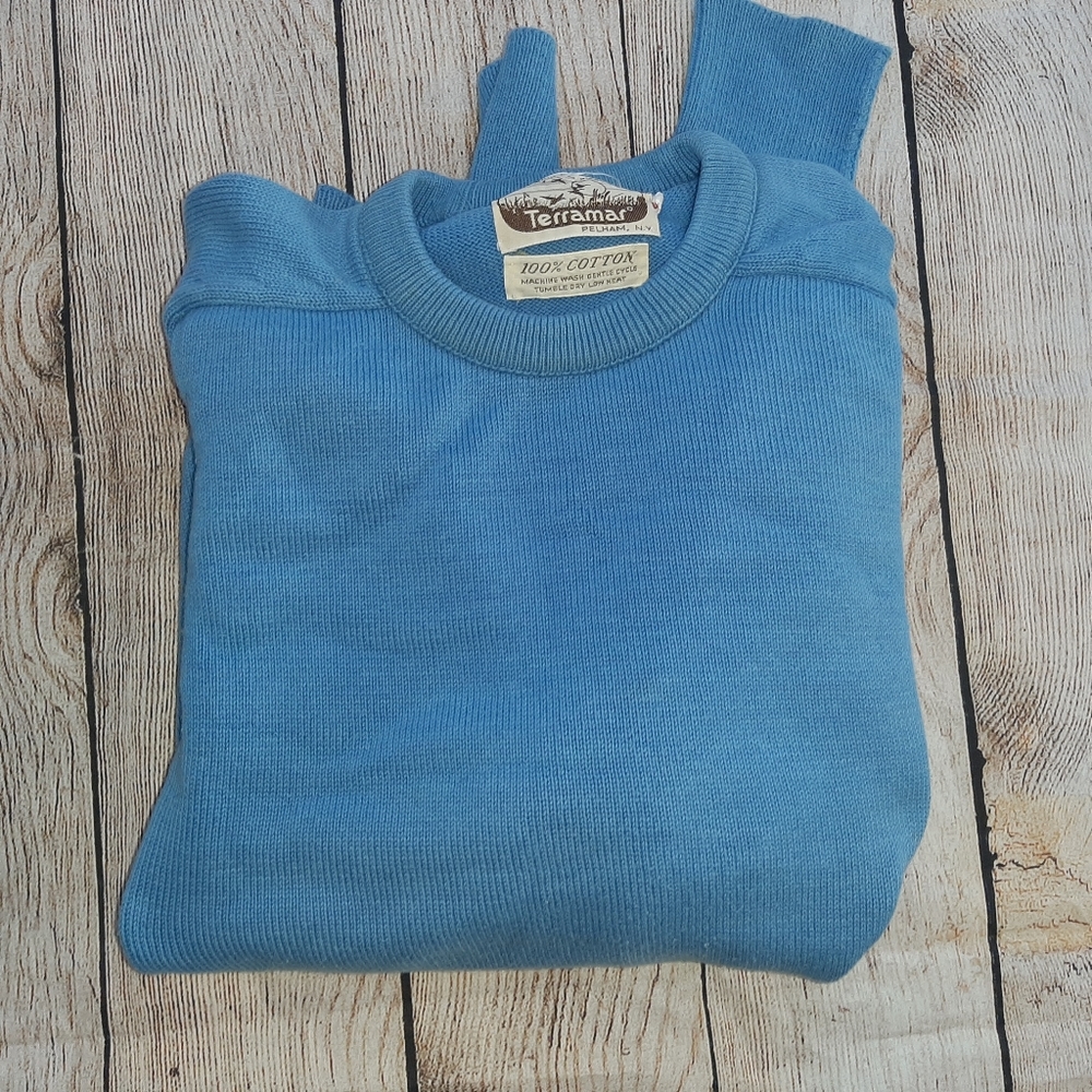 Vintage Terramar Mens CrewNeck Sweater Blue SM